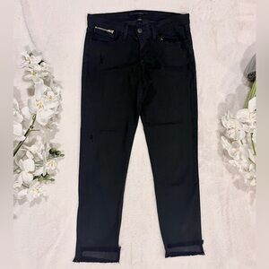 ✨🖤 FLYING MONKEY Distressed Black Denim Crop Jeans with Raw Asymmetrical Hem 🖤✨